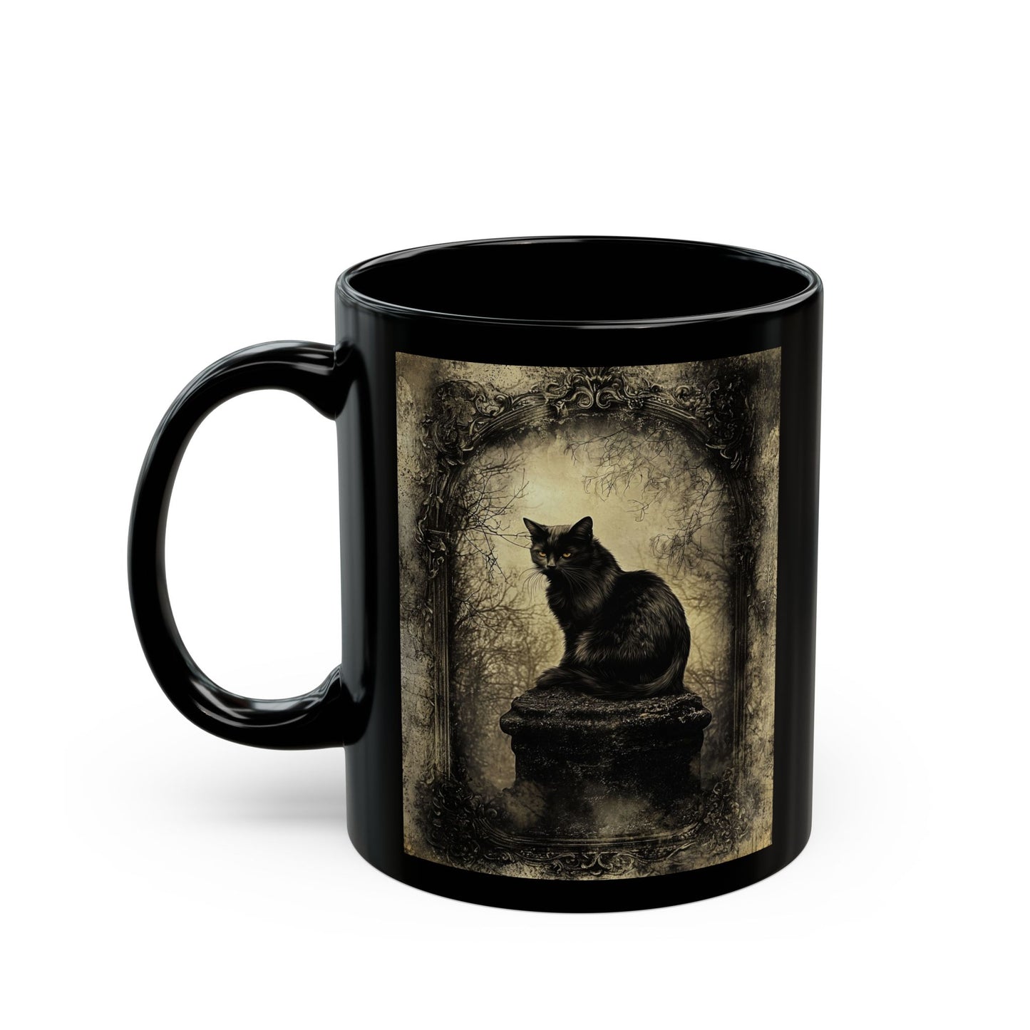 Vintage Black Cat Art Mug