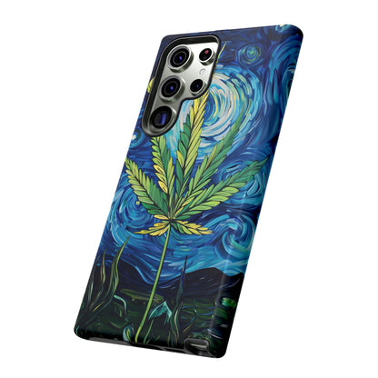 Pot Leaf Starry Night Phone Case – Artistic Marijuana Design for iPhone, Samsung Galaxy, and Google Pixel Devices