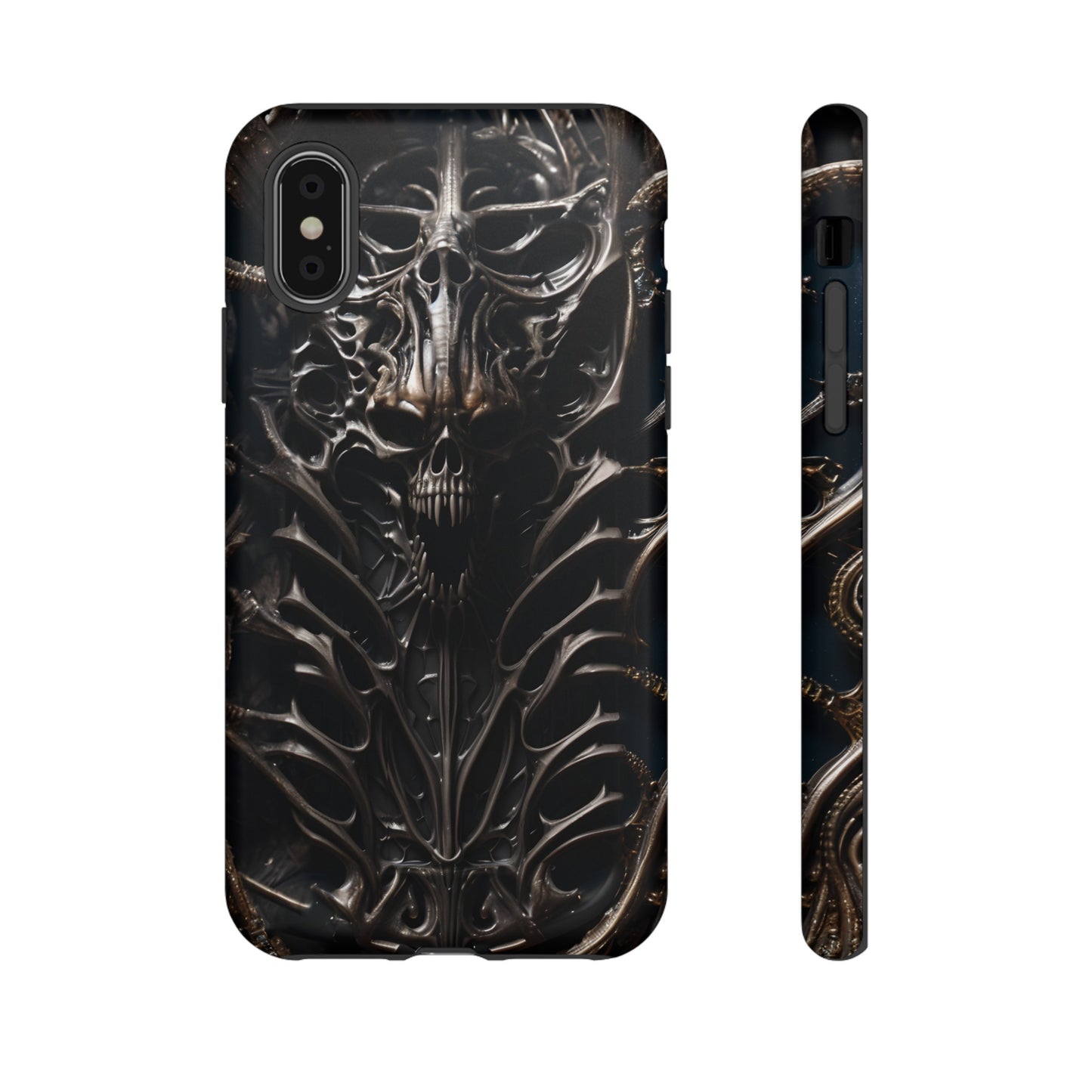 Biomechanical Horror 3 Tough Phone Case – Futuristic Alien Skull Design for iPhone, Samsung Galaxy, and Google Pixel Devices