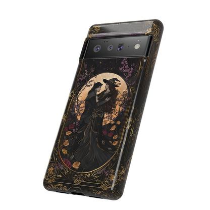 Gothic Romance Phone Case - Enchanted Witch and Lover Design for iPhone, Samsung Galaxy, and Google Pixel Devices