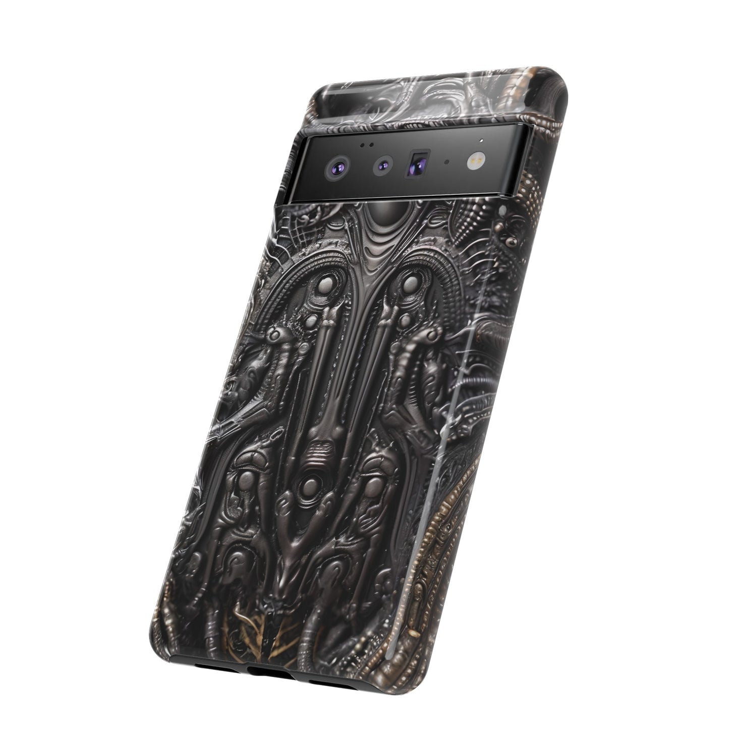 Biomechanical Horror Phone Case – Dark Sci-Fi Design for iPhone, Samsung Galaxy, Google Pixel Devices