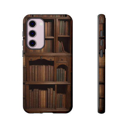 Book Shelf Phone Case – Vintage Library Design for iPhone, Samsung Galaxy, and Google Pixel Devices