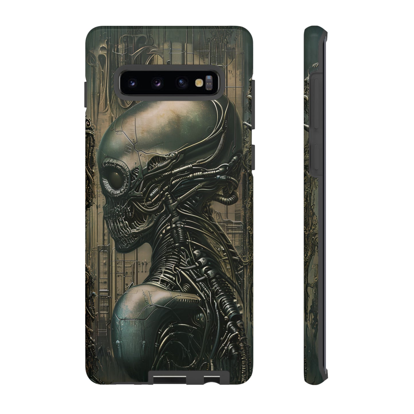 Biomechanical Android Phone Case – Futuristic Alien Horror H.R. Giger-Inspired Design for iPhone, Samsung Galaxy, and Google Pixel Devices