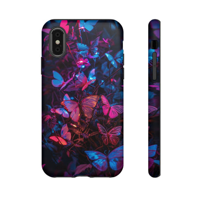 Neon Butterfly Garden Phone Case - Vibrant Nighttime Design for iPhone, Samsung Galaxy, and Google Pixel Devices