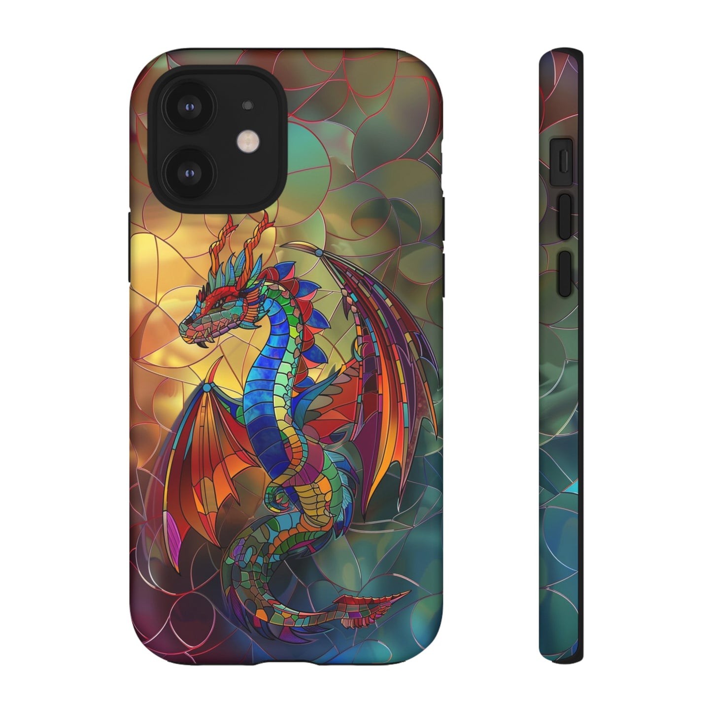 Stained Glass Dragon Phone Case - Colorful Fantasy Design for iPhone, Samsung Galaxy, Google Pixel Devices