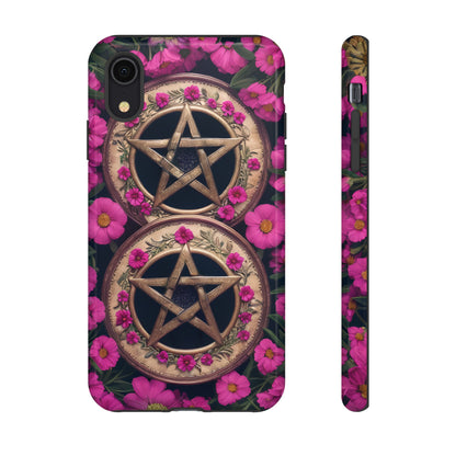 Pentacles in Pink Flowers Tough Phone Case – Mystical Floral Design for iPhone, Samsung Galaxy, and Google Pixel Devices