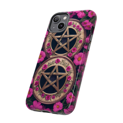 Pentacles in Pink Flowers Tough Phone Case – Mystical Floral Design for iPhone, Samsung Galaxy, and Google Pixel Devices