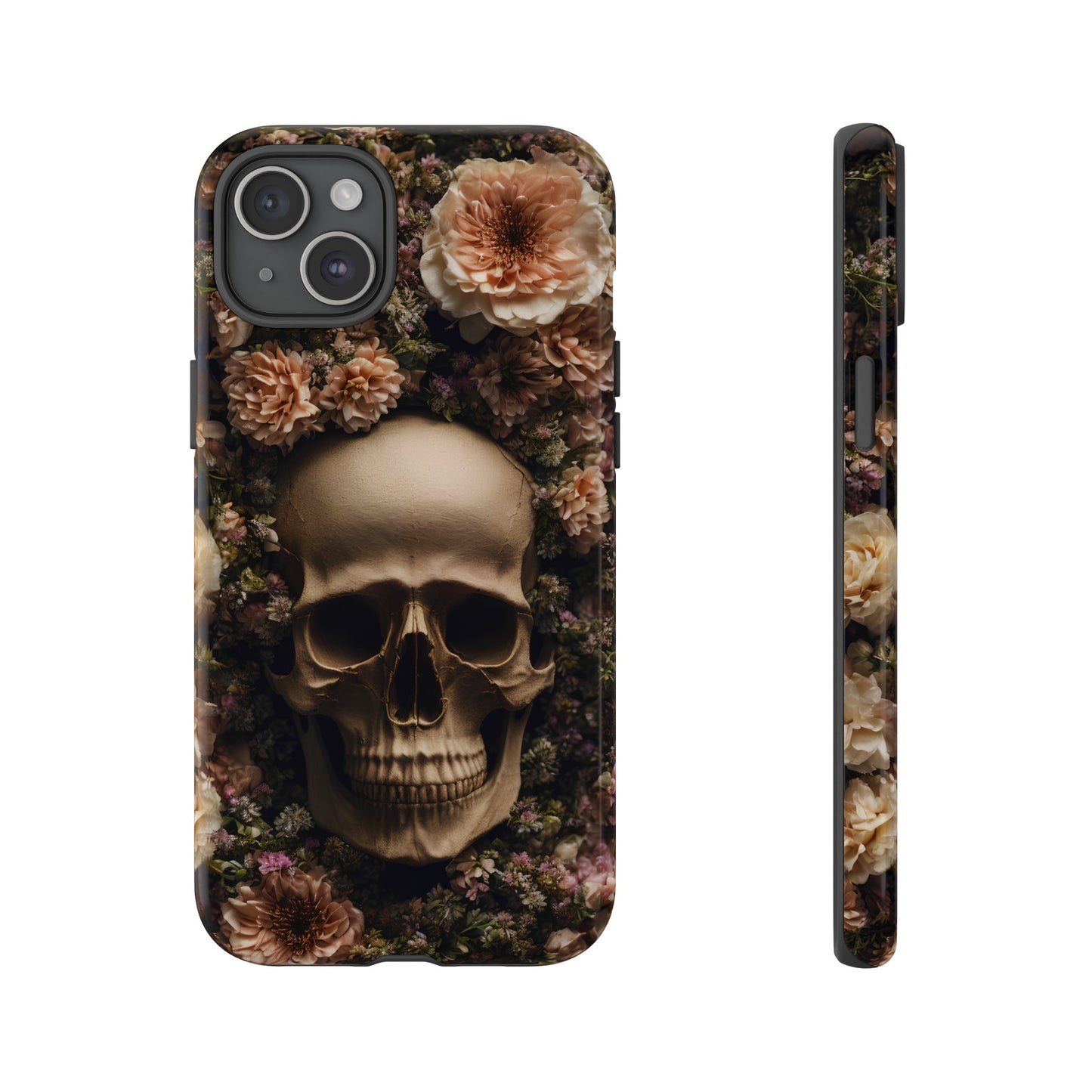 Skull and Flowers #2 Phone Case – Gothic Floral Design for iPhone, Samsung Galaxy, and Google Pixel Devices