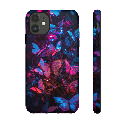 Neon Butterfly Garden Phone Case - Vibrant Nighttime Design for iPhone, Samsung Galaxy, and Google Pixel Devices