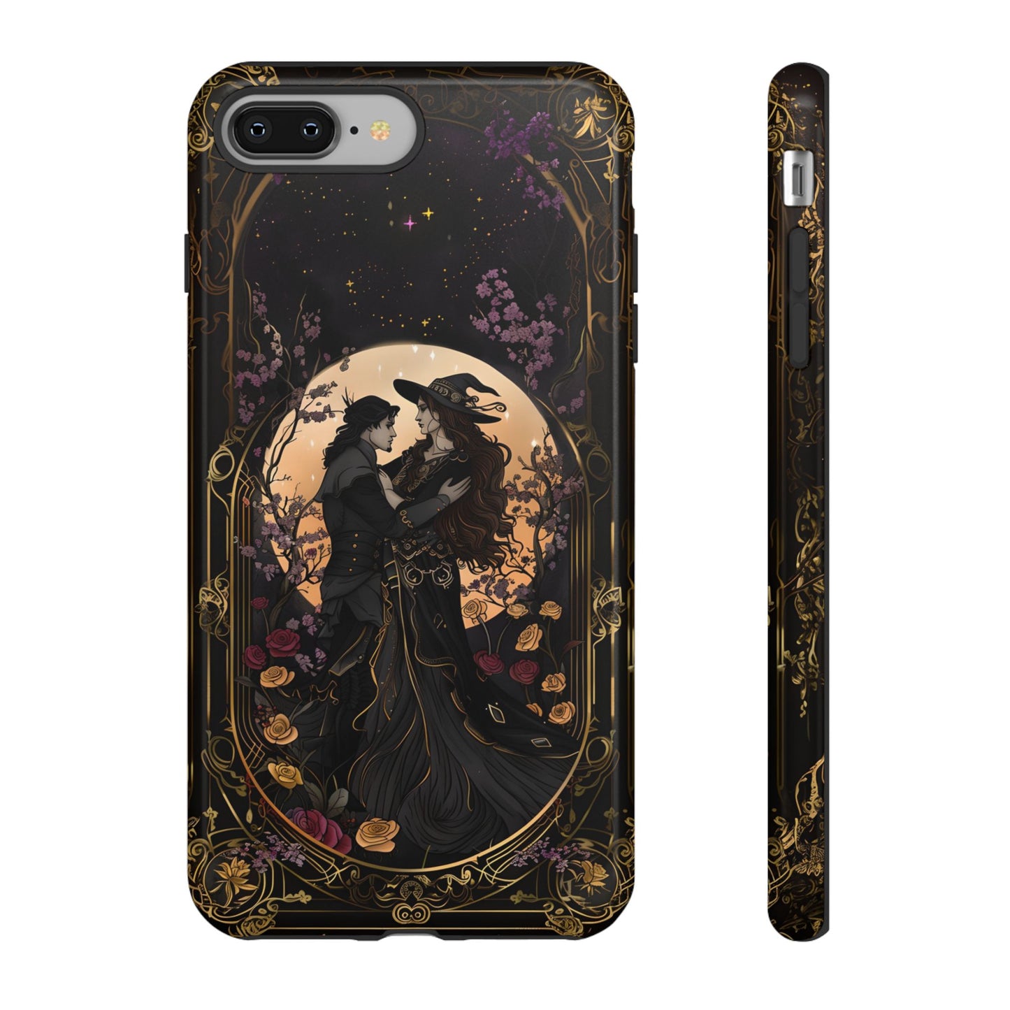 Gothic Romance Phone Case - Enchanted Witch and Lover Design for iPhone, Samsung Galaxy, and Google Pixel Devices