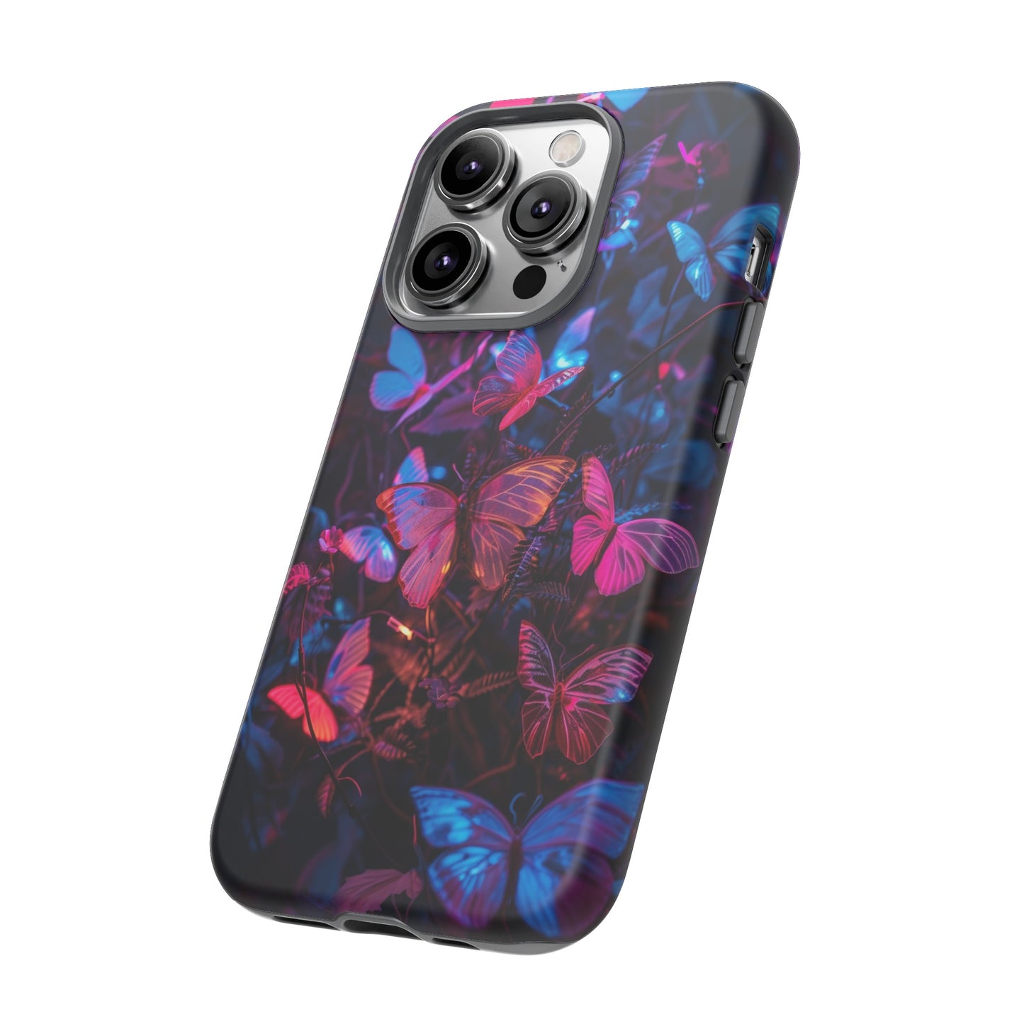 Neon Butterfly Garden Phone Case - Vibrant Nighttime Design for iPhone, Samsung Galaxy, and Google Pixel Devices