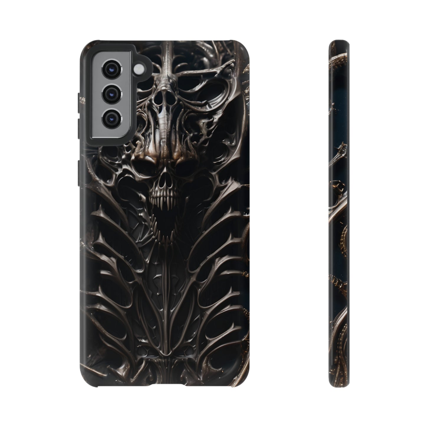 Biomechanical Horror 3 Tough Phone Case – Futuristic Alien Skull Design for iPhone, Samsung Galaxy, and Google Pixel Devices