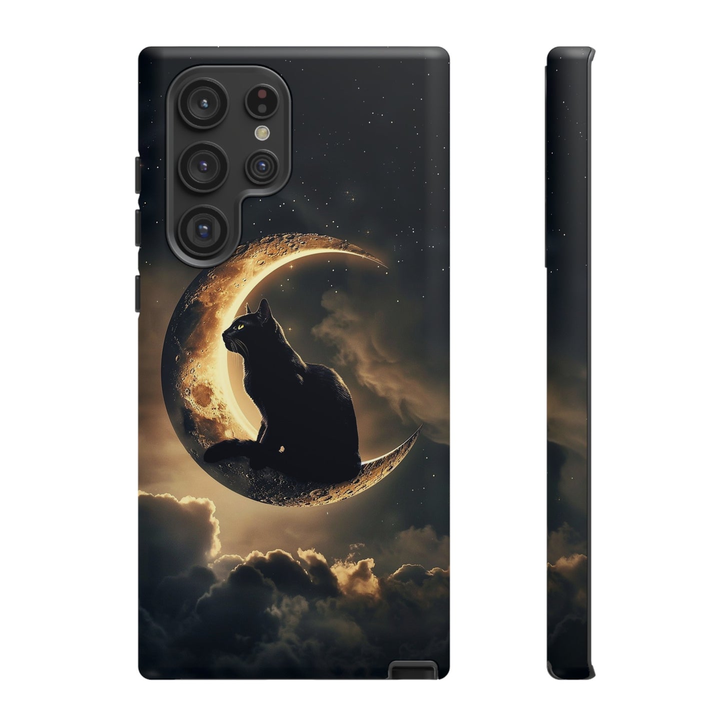 Black Cat on Crescent Moon Phone Case - Mystical Night Sky Design for iPhone, Samsung Galaxy, and Google Pixel Devices