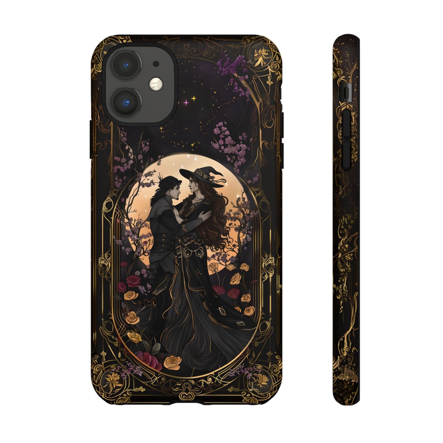 Gothic Romance Phone Case - Enchanted Witch and Lover Design for iPhone, Samsung Galaxy, and Google Pixel Devices