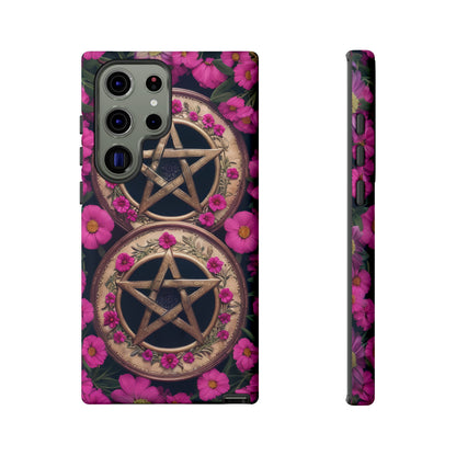 Pentacles in Pink Flowers Tough Phone Case – Mystical Floral Design for iPhone, Samsung Galaxy, and Google Pixel Devices