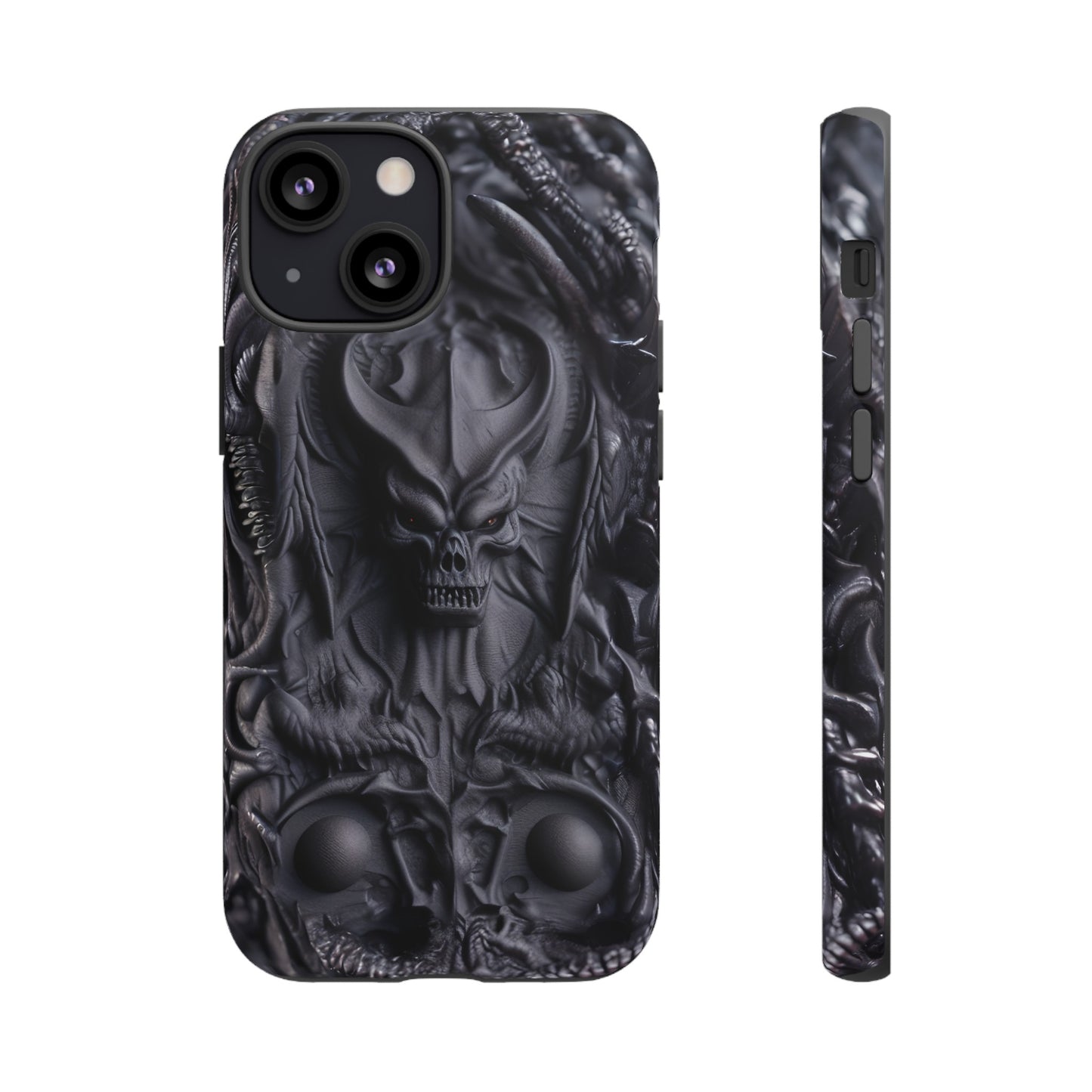 Black Demon Phone Case – Horned Hell Horror Design for iPhone, Samsung Galaxy, and Google Pixel Devices