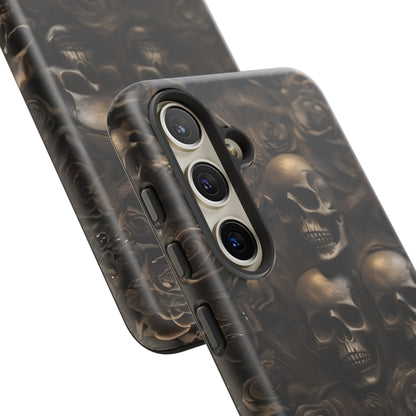 Sepia Gothic Skulls and Roses Phone Case – Dark Floral Design for iPhone, Samsung Galaxy, and Google Pixel Devices