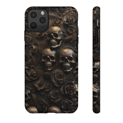 Sepia Gothic Skulls and Roses Phone Case – Dark Floral Design for iPhone, Samsung Galaxy, and Google Pixel Devices