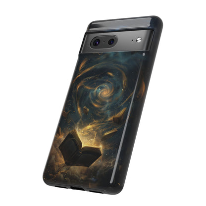 Magical Galaxy Swirling Books Phone Case - Celestial Book Lover's Gift for iPhone, Samsung Galaxy, and Google Pixel Devices