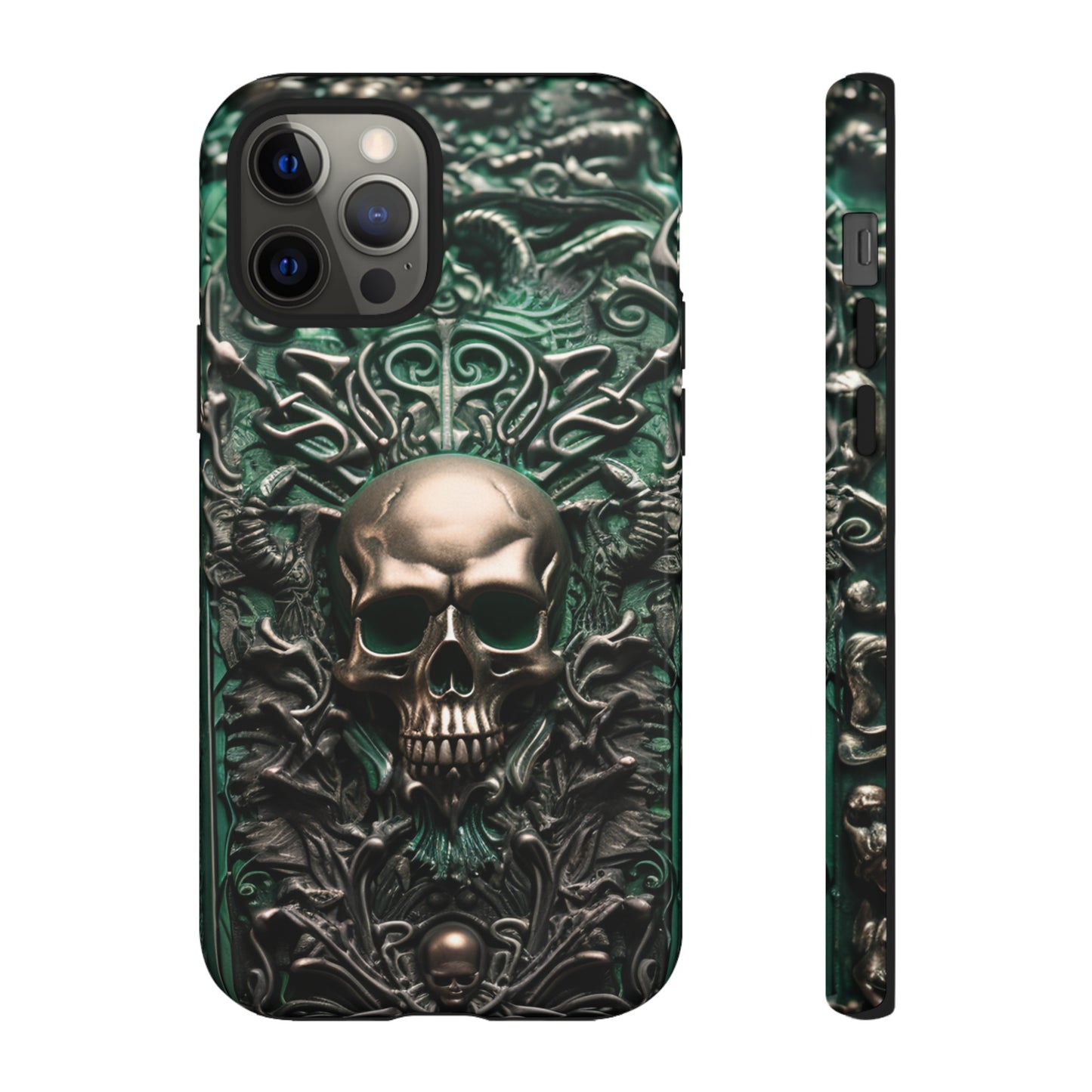 Green Skull Phone Case – Ornate Gothic Design for iPhone, Samsung Galaxy, and Google Pixel Devices