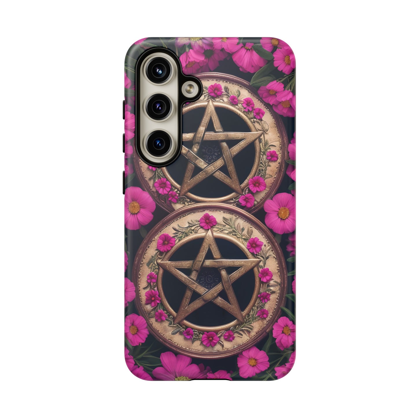 Pentacles in Pink Flowers Tough Phone Case – Mystical Floral Design for iPhone, Samsung Galaxy, and Google Pixel Devices