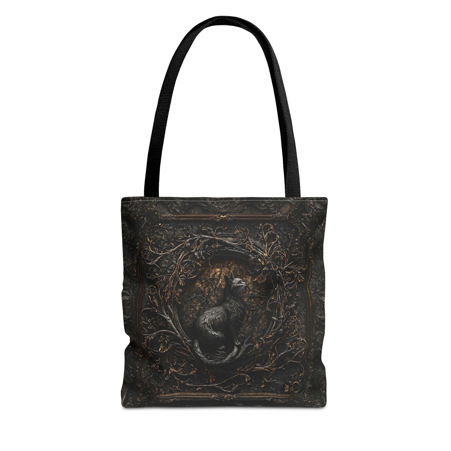 Vintage-Inspired Gothic Cat Tote Bag with Ornate Design - Perfect for Gothic Aesthetic and Nature Lovers