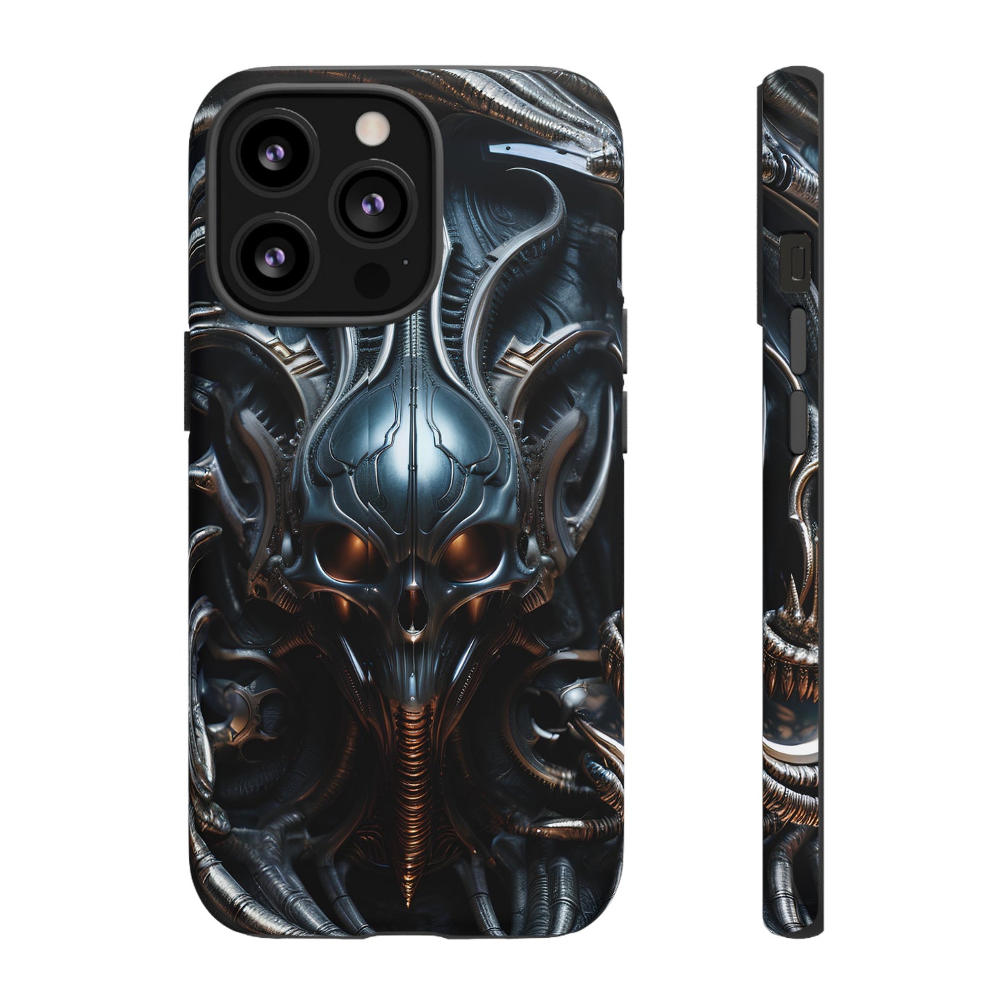 Metallic Alien Mask Phone Case – Futuristic Alien Horror Design for iPhone, Samsung Galaxy, and Google Pixel Devices