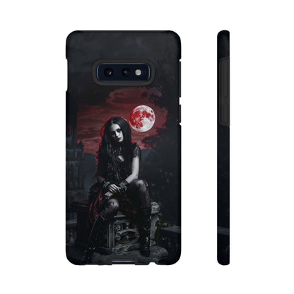 Gothic Vampire Girl Phone Case - Dark Fantasy Design with Blood Moon for iPhone,  Samsung Galaxy, and Google Pixel Devices