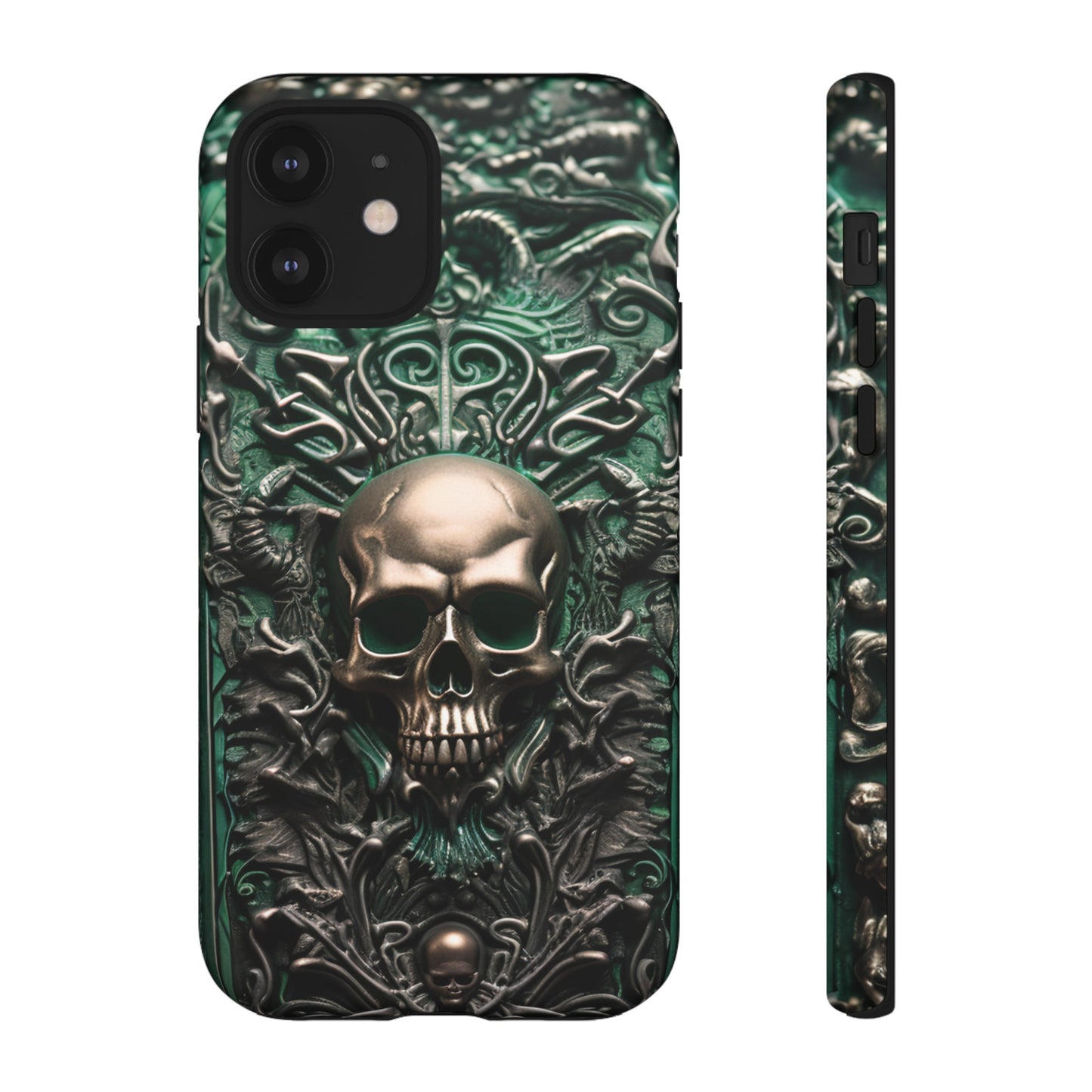 Green Skull Phone Case – Ornate Gothic Design for iPhone, Samsung Galaxy, and Google Pixel Devices