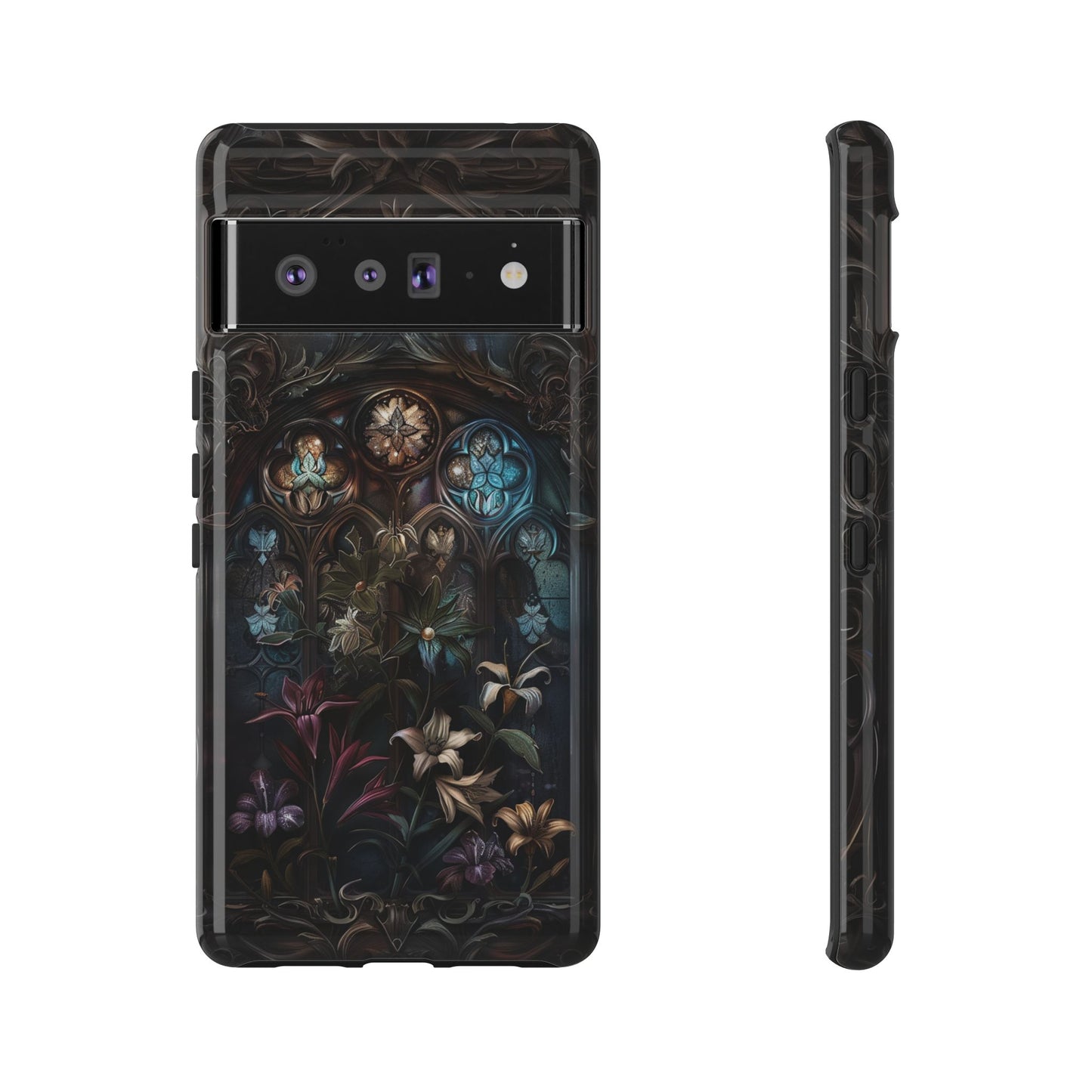 Elegant Gothic Flower Art Phone Case - Intricate Floral Design for iPhone, Samsung Galaxy, and Google Pixel Devices