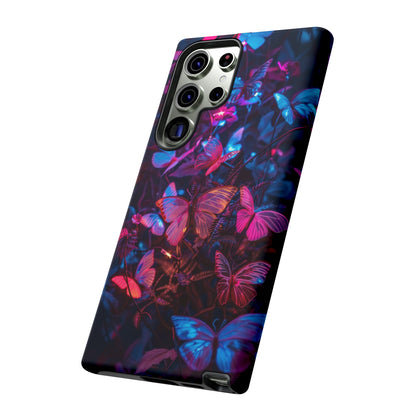 Neon Butterfly Garden Phone Case - Vibrant Nighttime Design for iPhone, Samsung Galaxy, and Google Pixel Devices