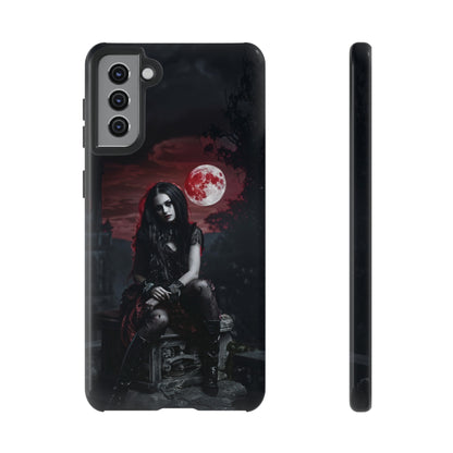 Gothic Vampire Girl Phone Case - Dark Fantasy Design with Blood Moon for iPhone,  Samsung Galaxy, and Google Pixel Devices