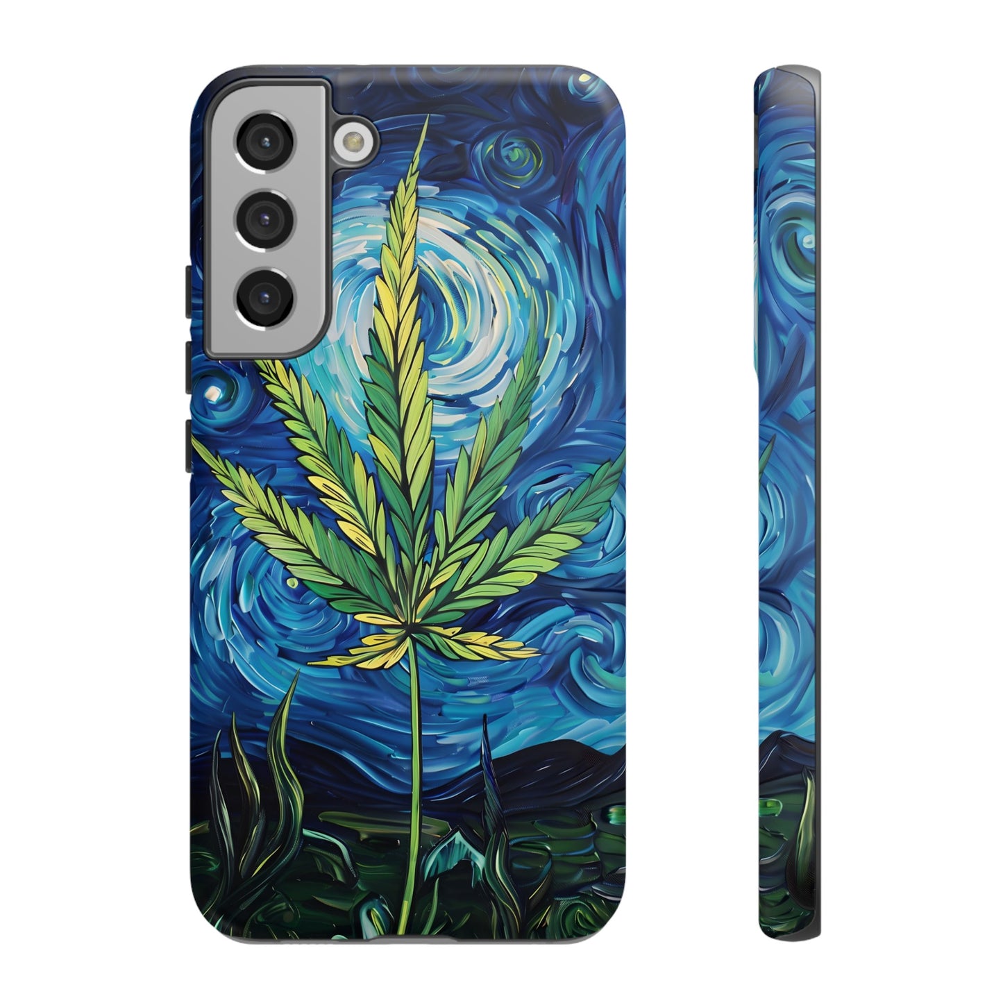 Pot Leaf Starry Night Phone Case – Artistic Marijuana Design for iPhone, Samsung Galaxy, and Google Pixel Devices