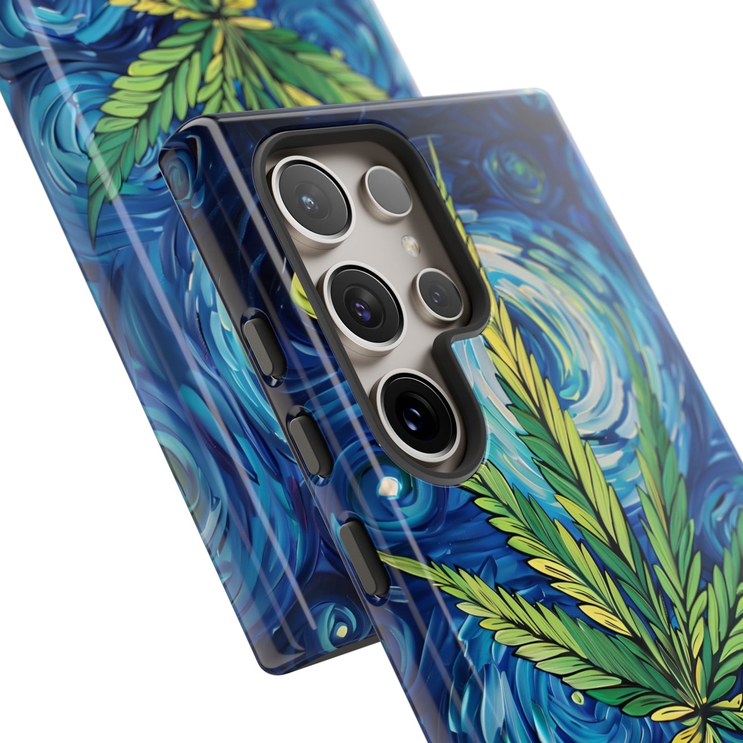 Pot Leaf Starry Night Phone Case – Artistic Marijuana Design for iPhone, Samsung Galaxy, and Google Pixel Devices