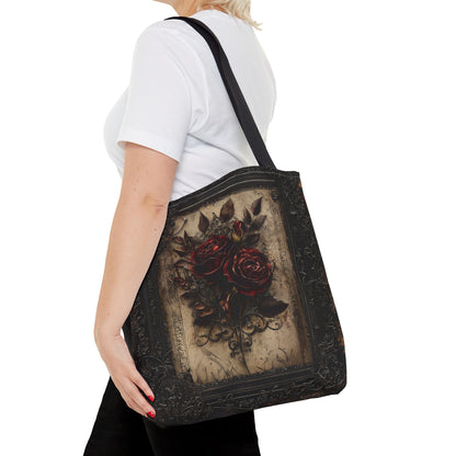 Vintage Gothic Rose Tote Bag - Dark Floral Elegance