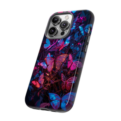 Neon Butterfly Garden Phone Case - Vibrant Nighttime Design for iPhone, Samsung Galaxy, and Google Pixel Devices