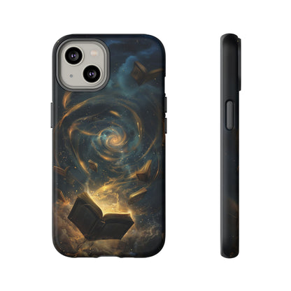 Magical Galaxy Swirling Books Phone Case - Celestial Book Lover's Gift for iPhone, Samsung Galaxy, and Google Pixel Devices