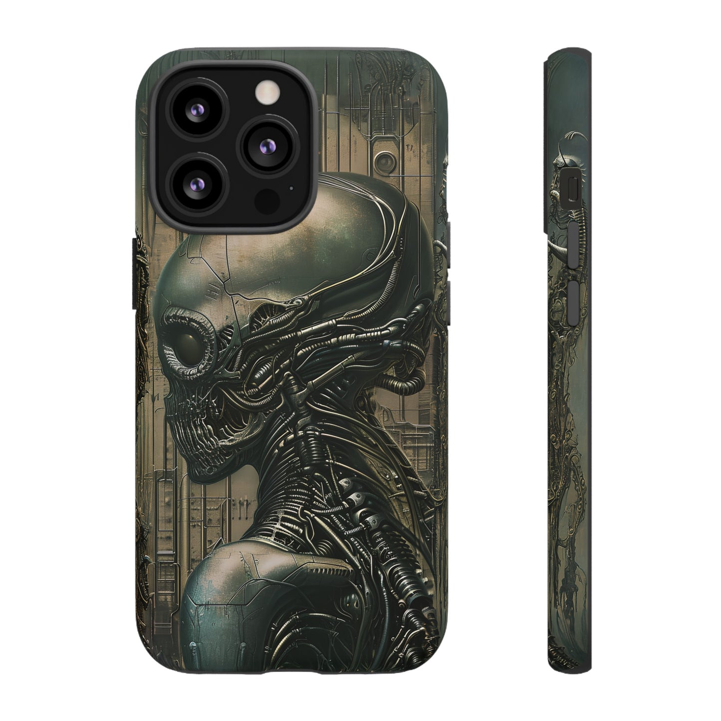 Biomechanical Android Phone Case – Futuristic Alien Horror H.R. Giger-Inspired Design for iPhone, Samsung Galaxy, and Google Pixel Devices