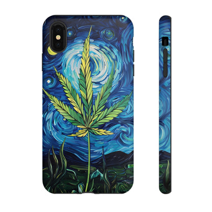 Pot Leaf Starry Night Phone Case – Artistic Marijuana Design for iPhone, Samsung Galaxy, and Google Pixel Devices