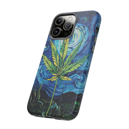 Pot Leaf Starry Night Phone Case – Artistic Marijuana Design for iPhone, Samsung Galaxy, and Google Pixel Devices