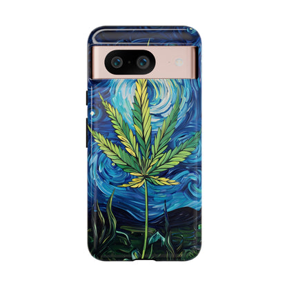 Pot Leaf Starry Night Phone Case – Artistic Marijuana Design for iPhone, Samsung Galaxy, and Google Pixel Devices