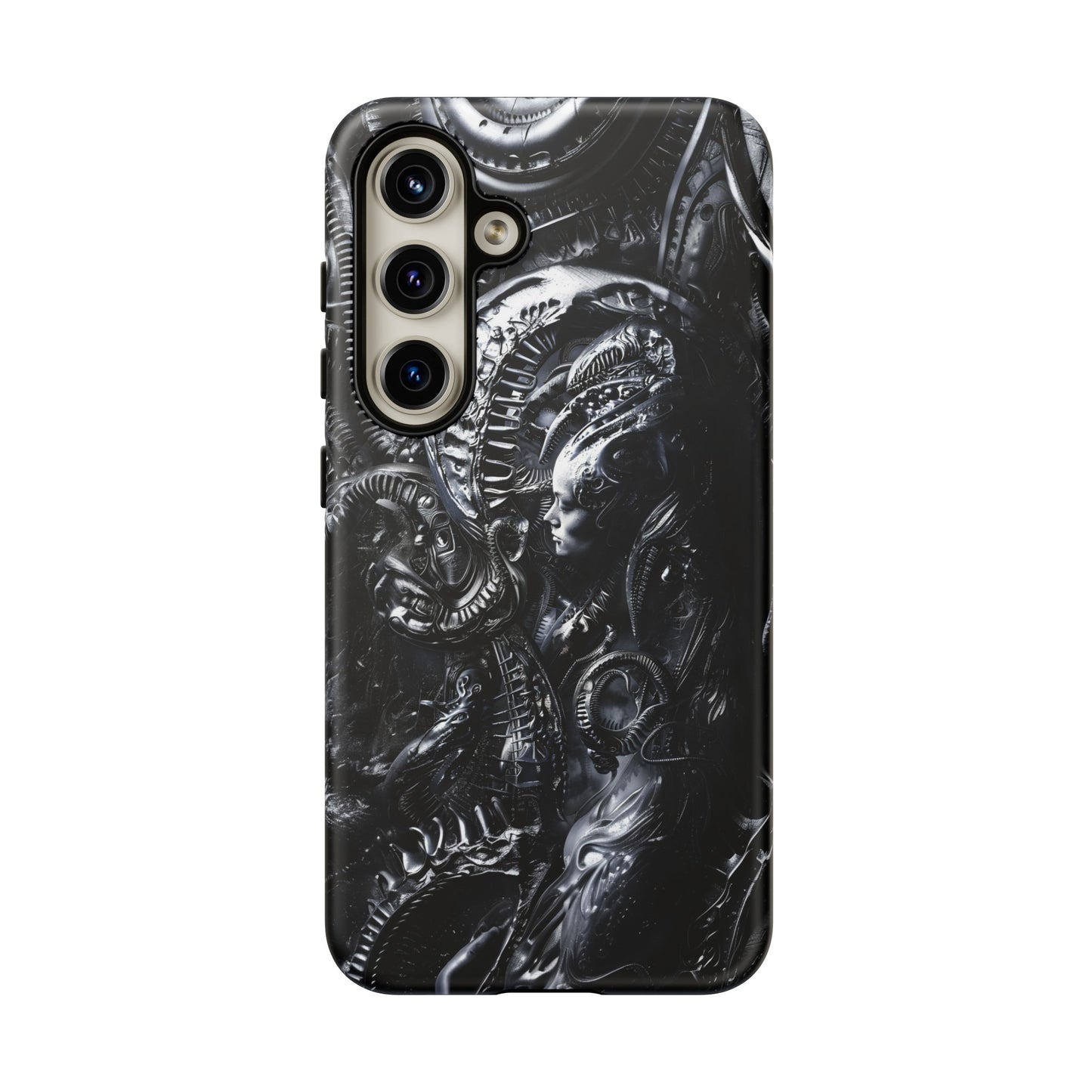 Biomechanical Transhumanism Phone Case – Alien Horror Design for iPhone and Samsung Galaxy Devices