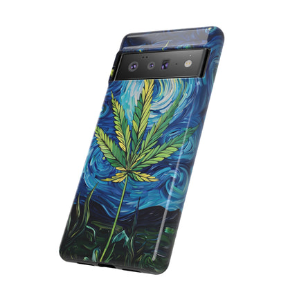 Pot Leaf Starry Night Phone Case – Artistic Marijuana Design for iPhone, Samsung Galaxy, and Google Pixel Devices