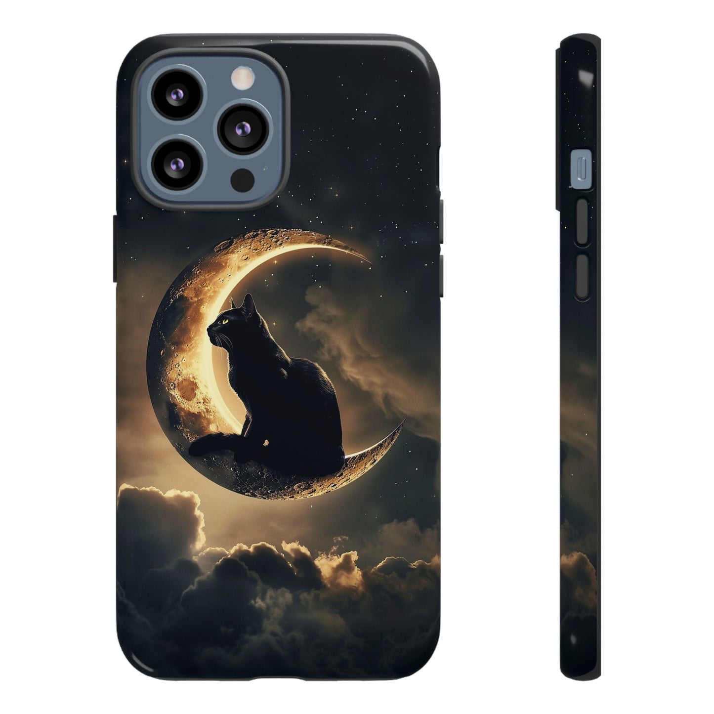 Black Cat on Crescent Moon Phone Case - Mystical Night Sky Design for iPhone, Samsung Galaxy, and Google Pixel Devices