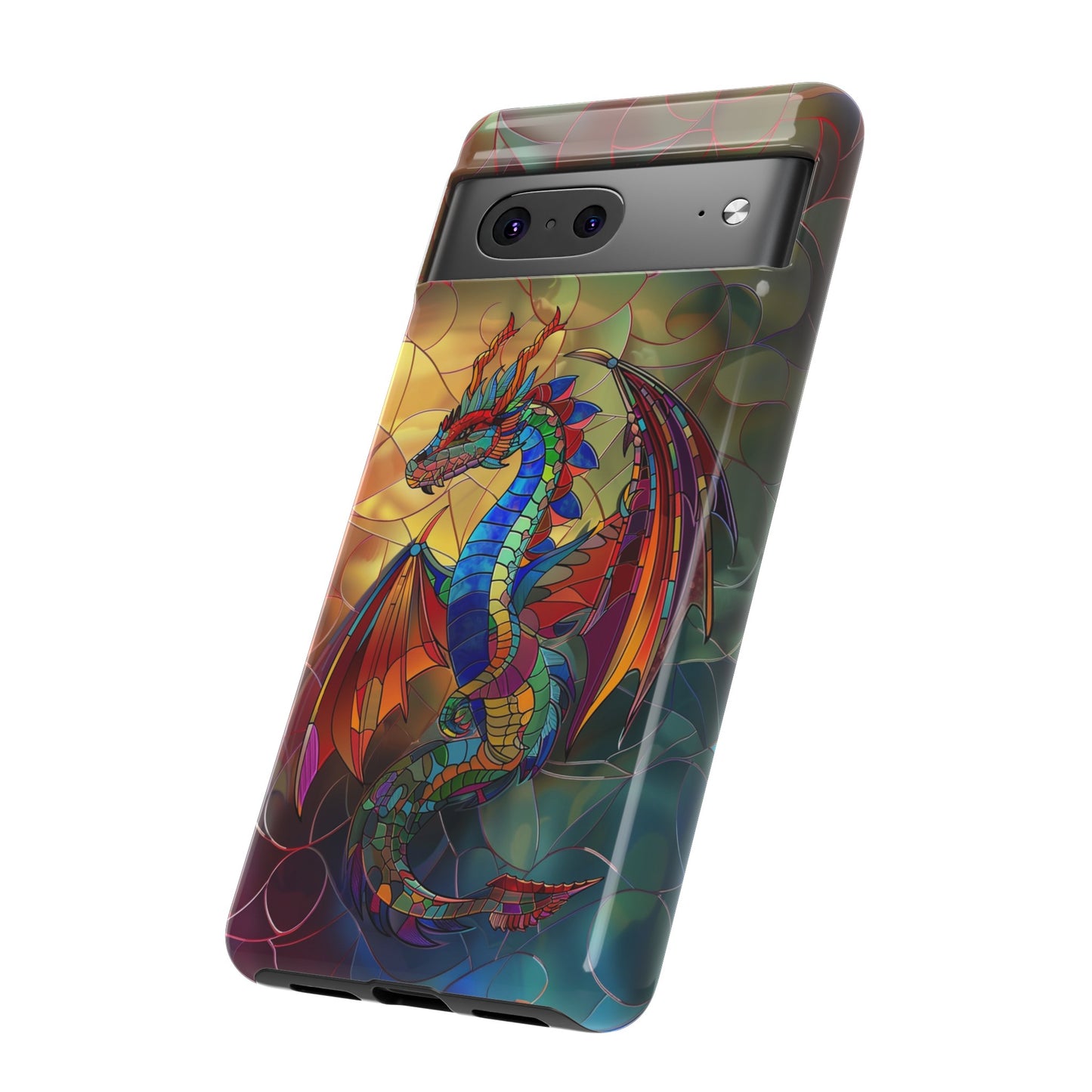 Stained Glass Dragon Phone Case - Colorful Fantasy Design for iPhone, Samsung Galaxy, Google Pixel Devices