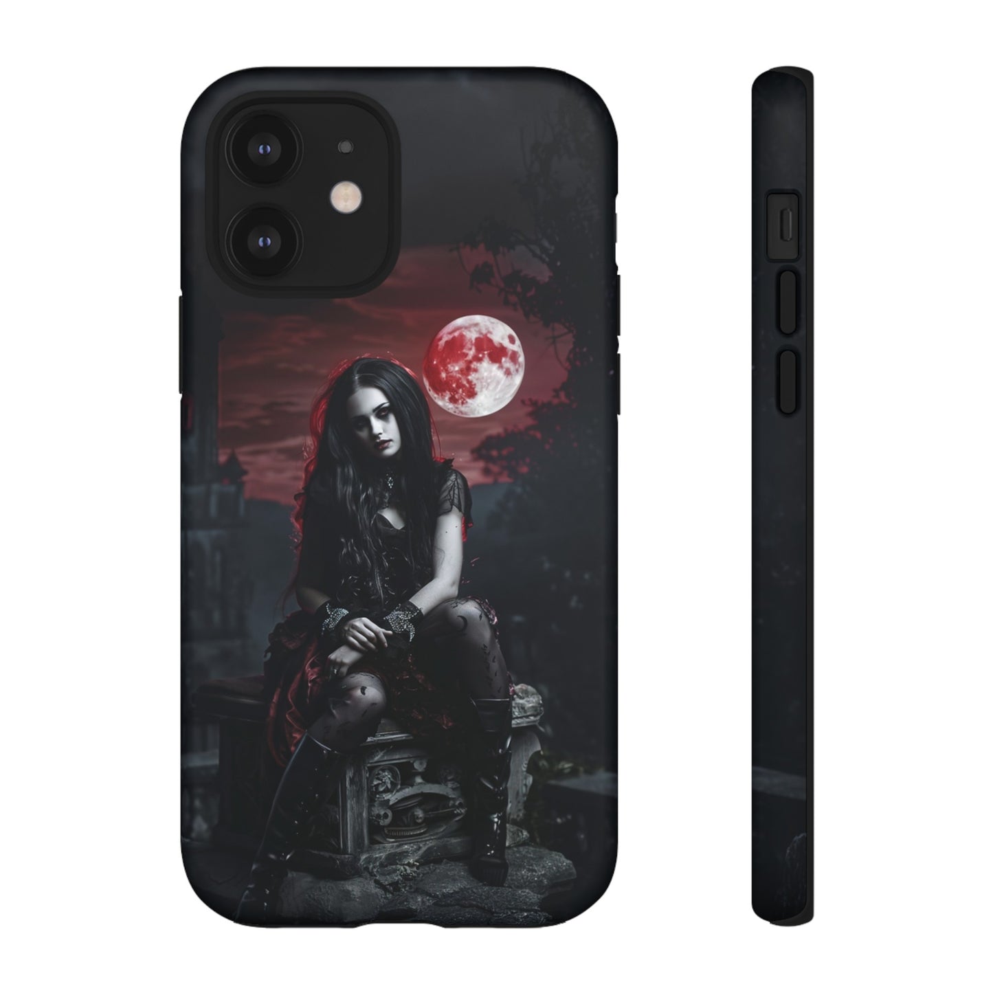 Gothic Vampire Girl Phone Case - Dark Fantasy Design with Blood Moon for iPhone,  Samsung Galaxy, and Google Pixel Devices