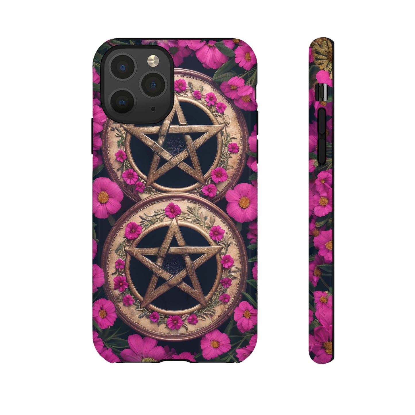 Pentacles in Pink Flowers Tough Phone Case – Mystical Floral Design for iPhone, Samsung Galaxy, and Google Pixel Devices