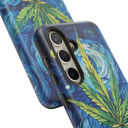 Pot Leaf Starry Night Phone Case – Artistic Marijuana Design for iPhone, Samsung Galaxy, and Google Pixel Devices