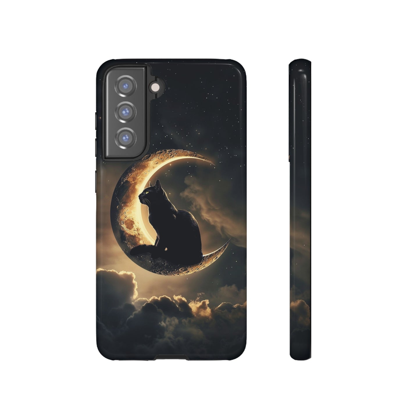 Black Cat on Crescent Moon Phone Case - Mystical Night Sky Design for iPhone, Samsung Galaxy, and Google Pixel Devices