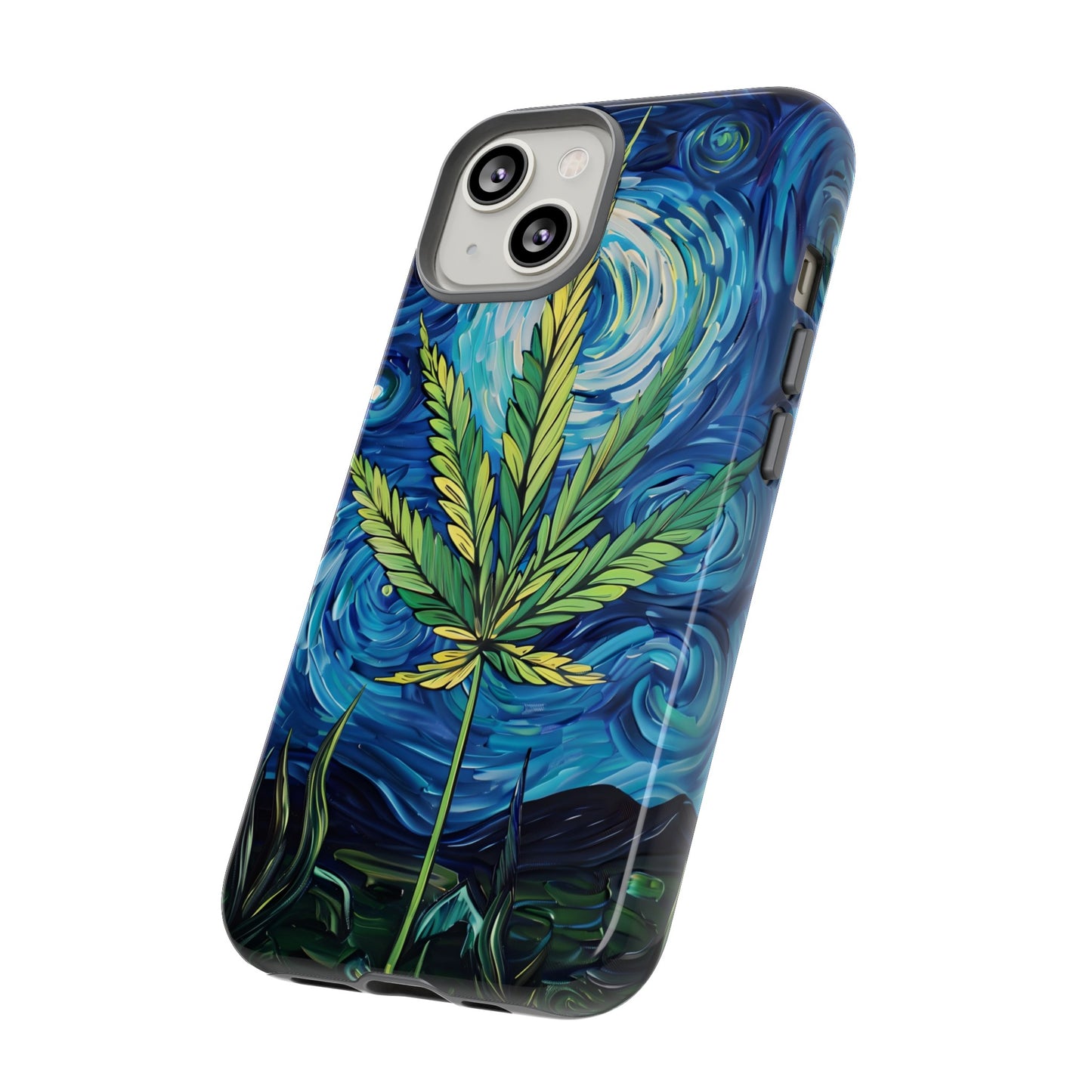 Pot Leaf Starry Night Phone Case – Artistic Marijuana Design for iPhone, Samsung Galaxy, and Google Pixel Devices